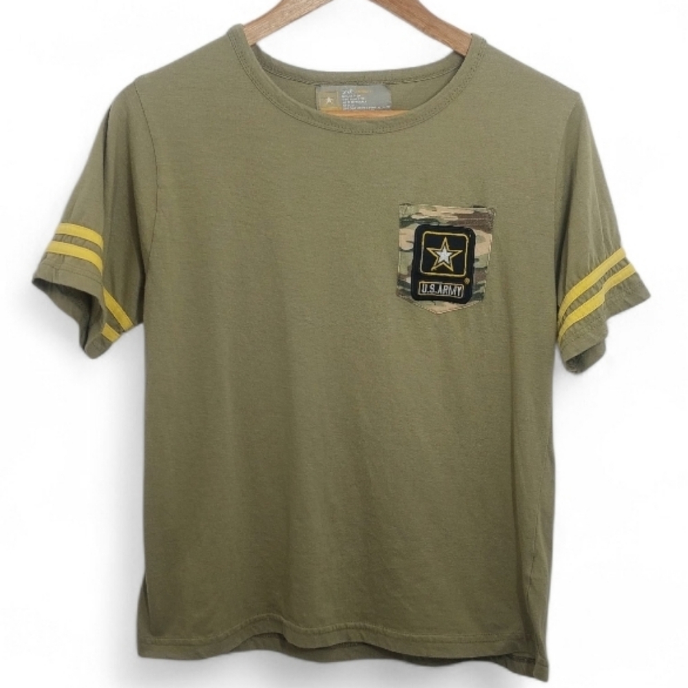 U.S. Army Women's Size Medium Shirt Top Green Striped Pocket